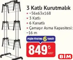 3 KATLI KURUTMALIK 56X63X168 fiyat ve kampanya bilgisi